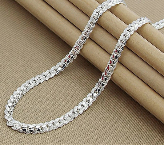 925 Sterling Silver 6Mm Side Chain 16/18/20/22/24 Inch Necklace for Woman Men Fashion Wedding Engagement Jewelry Gift