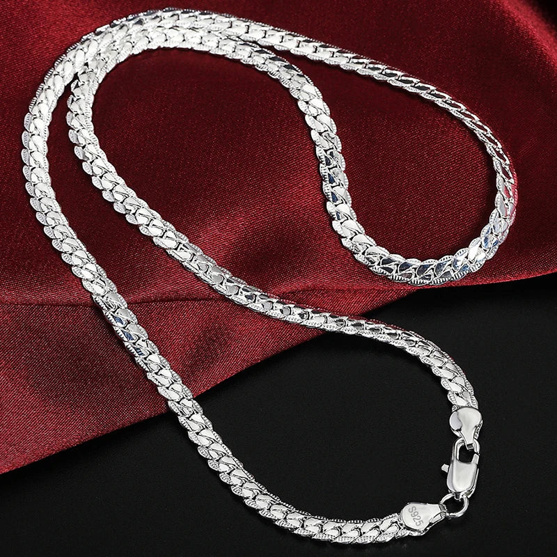 925 Sterling Silver 6Mm Side Chain 16/18/20/22/24 Inch Necklace for Woman Men Fashion Wedding Engagement Jewelry Gift