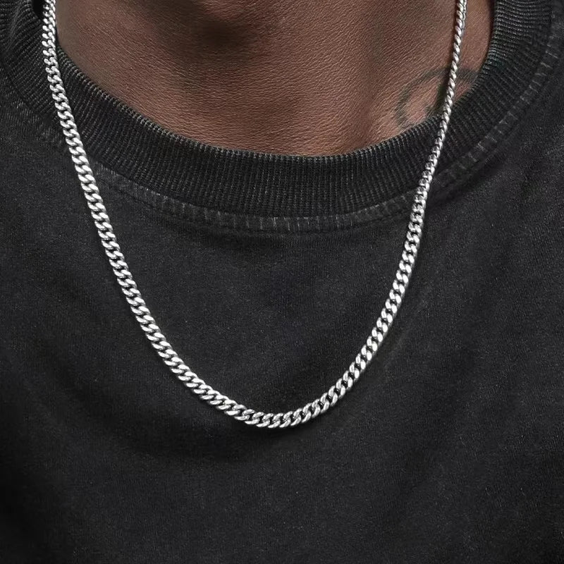 Hip Hop Cuban Chain Necklace Rock Stainless Steel Basic Chain Men Necklace Simple Necklace for Women Fashion Party Jewelry