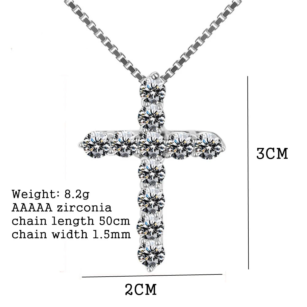 16-24Inches 925 Sterling Silver Necklace Box Chain Shiny Crystal Classic Cross Pendant for Women Men Fashion Jewelry Gifts