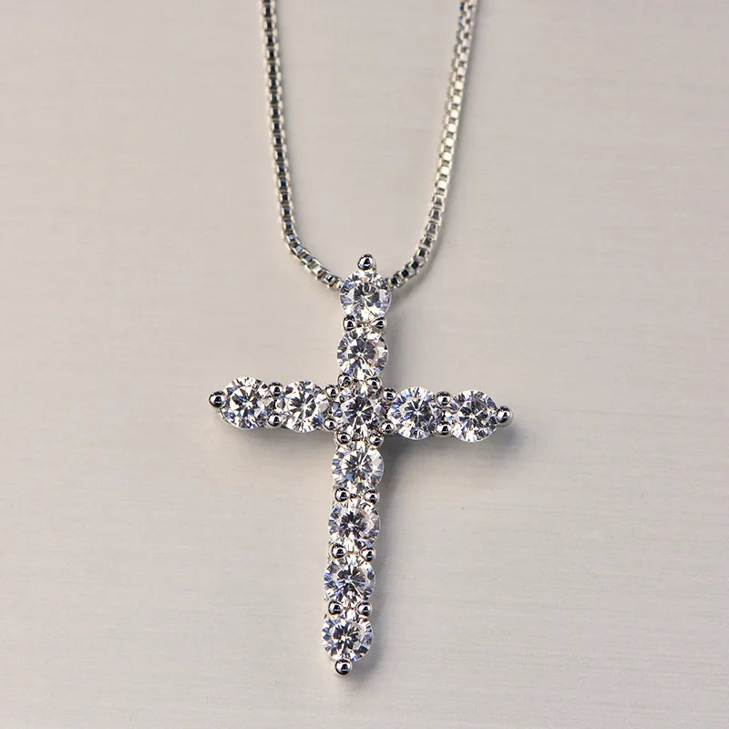 16-24Inches 925 Sterling Silver Necklace Box Chain Shiny Crystal Classic Cross Pendant for Women Men Fashion Jewelry Gifts