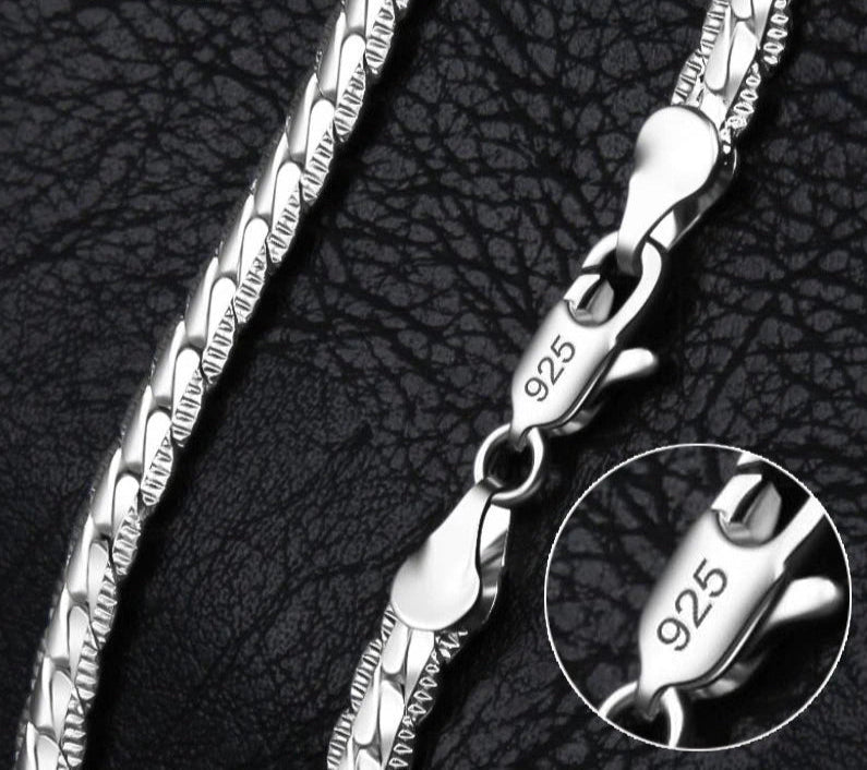 925 Sterling Silver 6Mm Side Chain 16/18/20/22/24 Inch Necklace for Woman Men Fashion Wedding Engagement Jewelry Gift