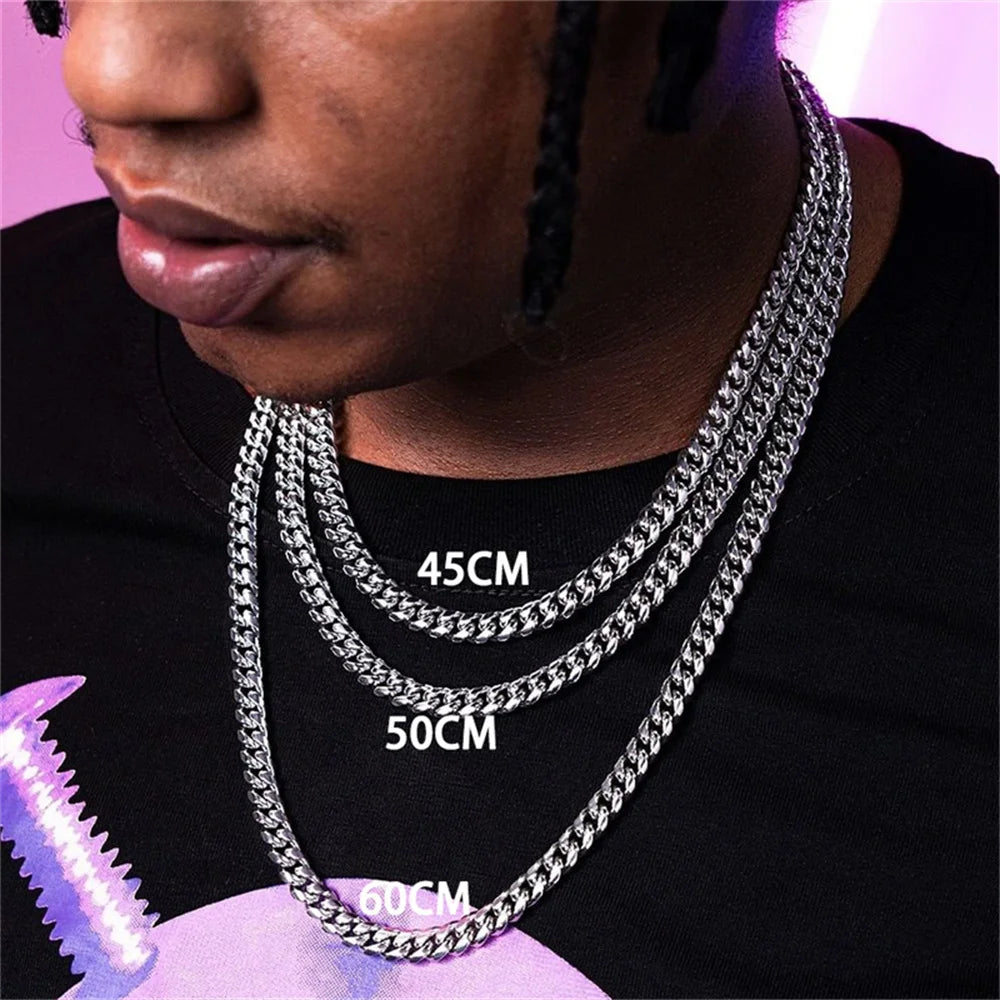 Hip Hop Cuban Chain Necklace Rock Stainless Steel Basic Chain Men Necklace Simple Necklace for Women Fashion Party Jewelry