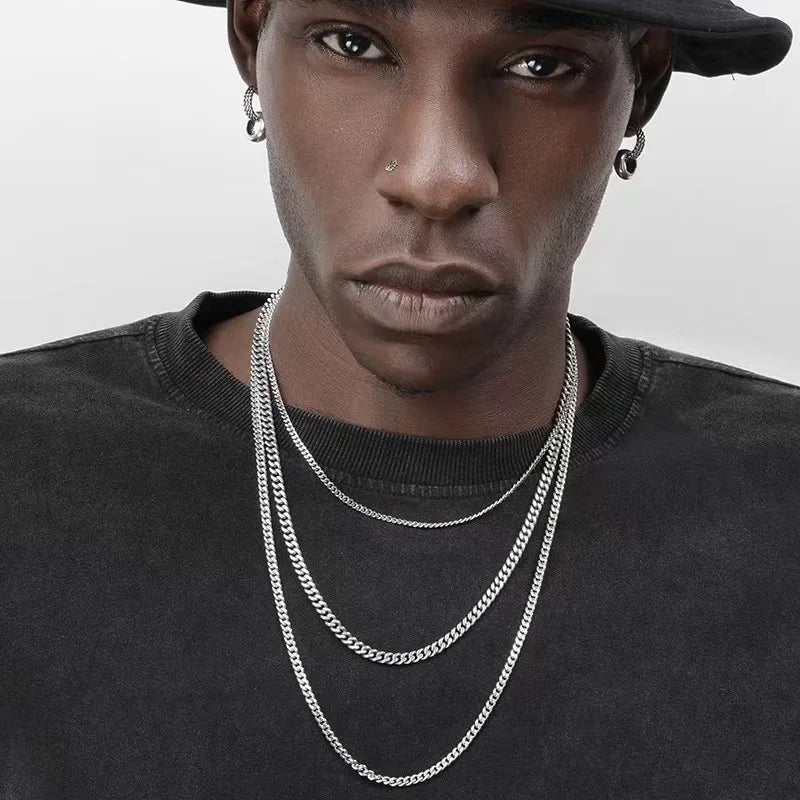 Hip Hop Cuban Chain Necklace Rock Stainless Steel Basic Chain Men Necklace Simple Necklace for Women Fashion Party Jewelry