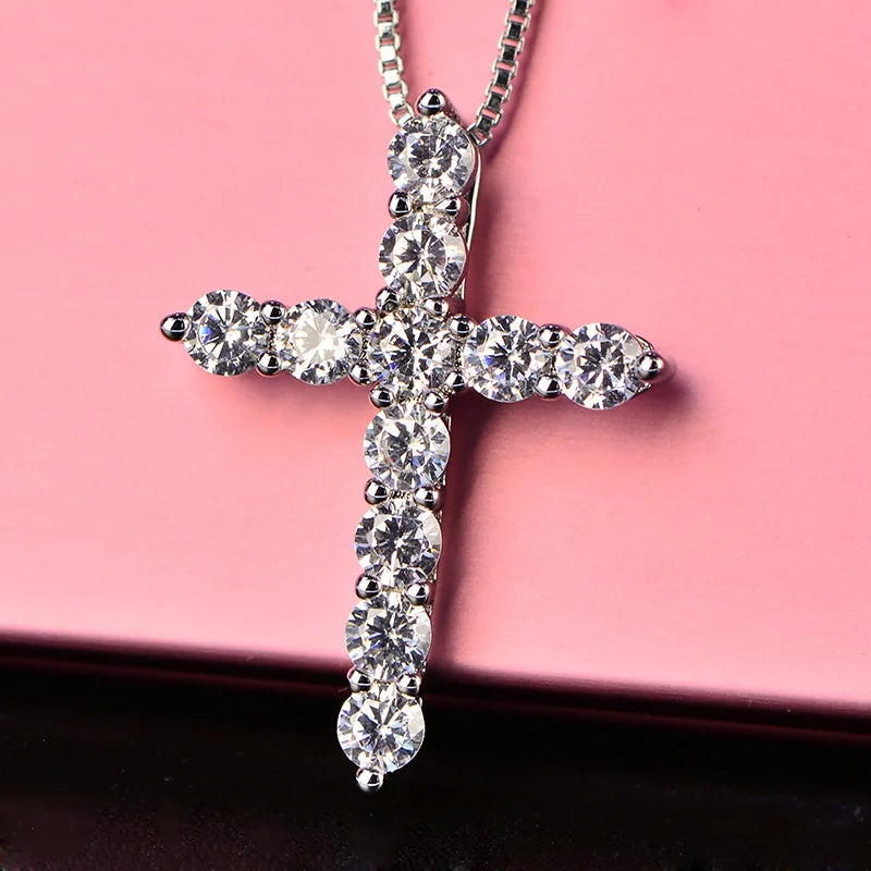 16-24Inches 925 Sterling Silver Necklace Box Chain Shiny Crystal Classic Cross Pendant for Women Men Fashion Jewelry Gifts