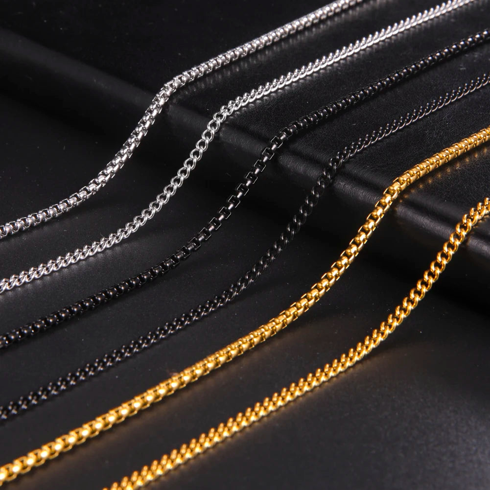 Fashion 60Cm Long Box Chain Necklace Men Stainless Steel Black Gold Color Link Chains Basic Punk Jewelry Wholesale
